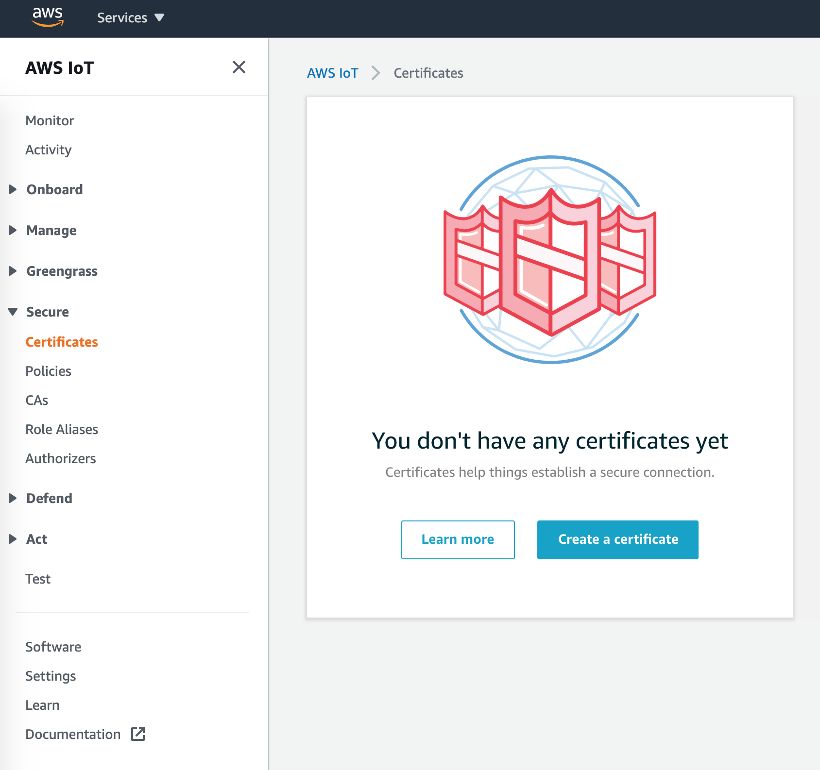 AWS IoT Core Certificates.