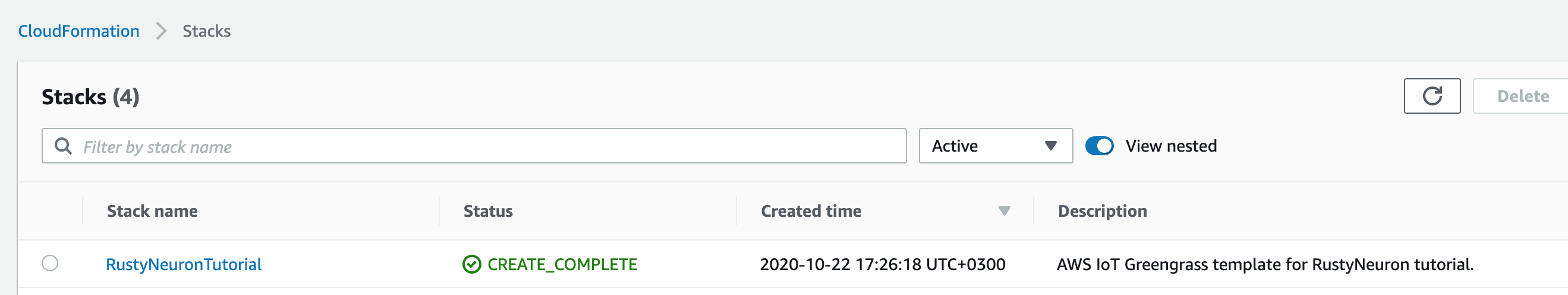 AWS IoT Stack Complete.