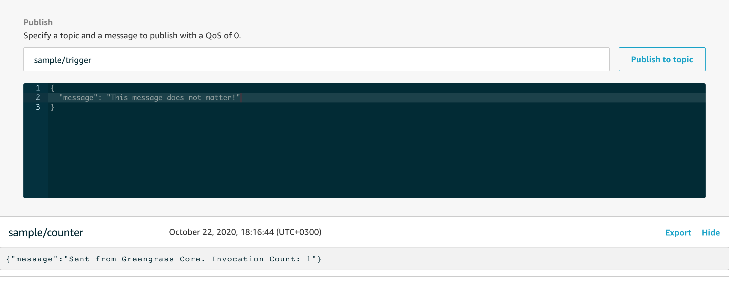 AWS IoT Test Pub.